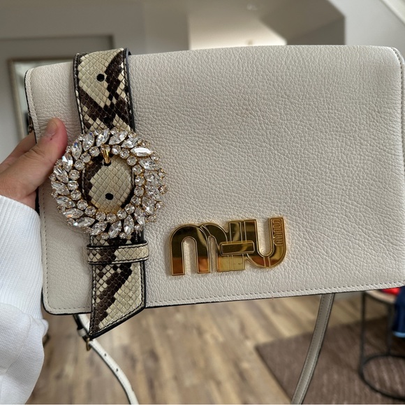 MIU MIU Black Matelasse Python-Trim Crystal Miu Shoulder Bag SOLD - Picture 14 of 14